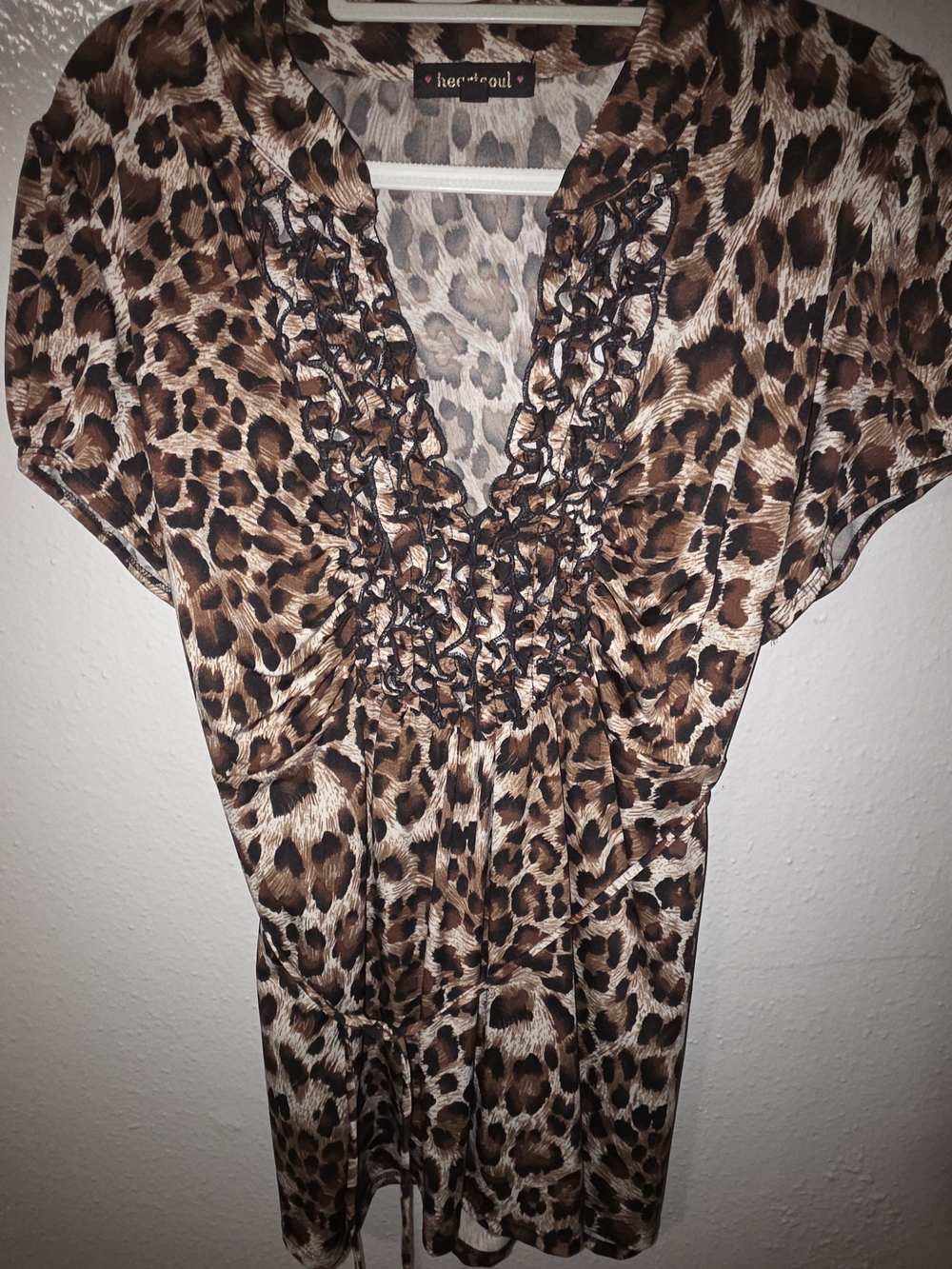 HeartSoul Leopard Print Ruffled V-Neck Blouse